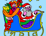Disegno Babbo Natale alla guida della sua slitta pitturato su babbo