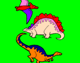 Disegno Tre specie di dinosauri  pitturato su agata