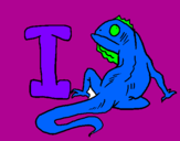 Disegno Iguana  pitturato su danilo