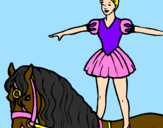 Disegno Trapezista in groppa al cavallo pitturato su sara