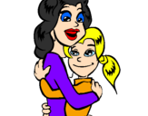 Disegno Madre e figlia abbracciate pitturato su enrico