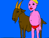 Disegno Bambino africano con una capra pitturato su matty