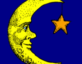 Disegno Luna e stelle  pitturato su marty