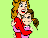 Disegno Madre e figlia abbracciate pitturato su ASSIA
