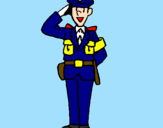 Disegno Poliziotto che saluta  pitturato su ROSSO 