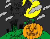 Disegno Halloween paesaggio pitturato su danilo