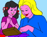 Disegno Madre e figlia  pitturato su rossella 