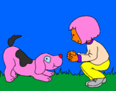 Disegno Bambina che gioca con il cagnolino  pitturato su ilaria