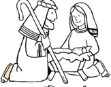 Disegno Adorano Gesù Bambino  pitturato su giorgio