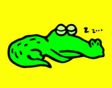 Disegno Coccodrillo addormentato  pitturato su camilla 