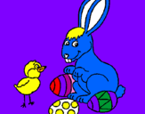 Disegno Pulcino, coniglietto e uova  pitturato su MARIANNA