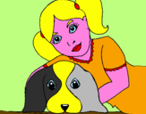 Disegno Bambina che abbraccia il suo cagnolino  pitturato su cecilia