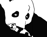 Disegno Orso panda con il suo cucciolo pitturato su silvestrino