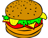 Disegno Hamburger completo  pitturato su Debba