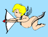 Disegno Cupido in volo  pitturato su antonella