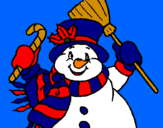 Disegno Pupazzo di neve con la sciarpa pitturato su ivana