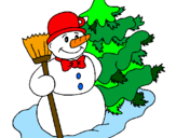 Disegno Pupazzo di neve e albero di Natale pitturato su silvia