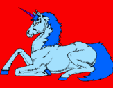 Disegno Unicorno seduto  pitturato su amorino