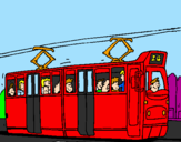 Disegno Tram con passeggeri  pitturato su giulia      masino