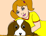 Disegno Bambina che abbraccia il suo cagnolino  pitturato su martina