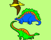 Disegno Tre specie di dinosauri  pitturato su fuco