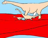 Disegno Famiglia di Brachiosauri  pitturato su loris