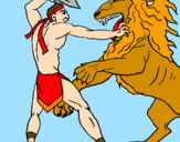 Disegno Gladiatore contro un leone pitturato su CHIARA