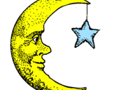 Disegno Luna e stelle  pitturato su marco