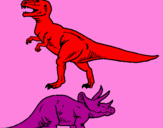 Disegno Triceratops e Tyrannosaurus Rex pitturato su tommaso