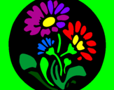 Disegno Incisione con fiori  pitturato su fiore marta