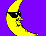 Disegno Luna con gli occhiali da sole  pitturato su vinci