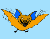Disegno Pipistrello con la lingua fuori  pitturato su azzurra