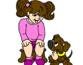 Disegno Bambina con il suo cagnolino  pitturato su alessia