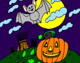 Disegno Halloween paesaggio pitturato su TESCHIO