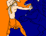 Disegno Gladiatore contro un leone pitturato su mohamed