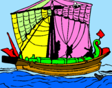 Disegno Barca romana  pitturato su camilla