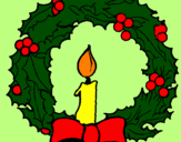 Disegno Corona augurale con una candela pitturato su buon natale per carola