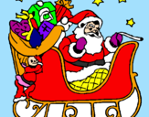 Disegno Babbo Natale alla guida della sua slitta pitturato su DOMENICO