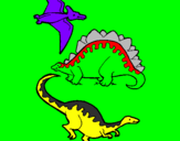 Disegno Tre specie di dinosauri  pitturato su gia