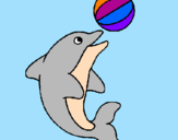 Disegno Delfino con una palla  pitturato su greta