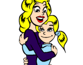 Disegno Madre e figlia abbracciate pitturato su giovi