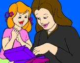 Disegno Madre e figlia  pitturato su marty