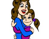 Disegno Madre e figlia abbracciate pitturato su Alessia