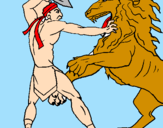 Disegno Gladiatore contro un leone pitturato su ANGELA