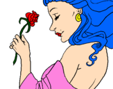 Disegno Principessa con una rosa pitturato su sdrhjjjjmk