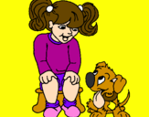 Disegno Bambina con il suo cagnolino  pitturato su valeria