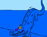 Disegno Alligatore che entra nell'acqua  pitturato su Simone