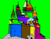Disegno Castello medievale  pitturato su marco carbone