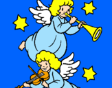 Disegno Angeli musicisti  pitturato su Luna