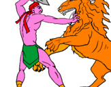 Disegno Gladiatore contro un leone pitturato su DAVIDE